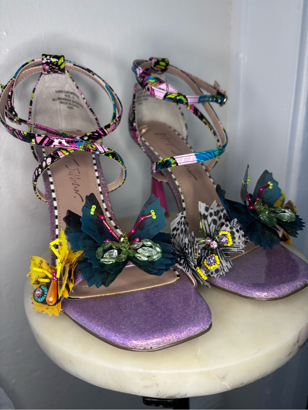 Betsey Johnson Purple Multicolor Butterfly Embellished Heels